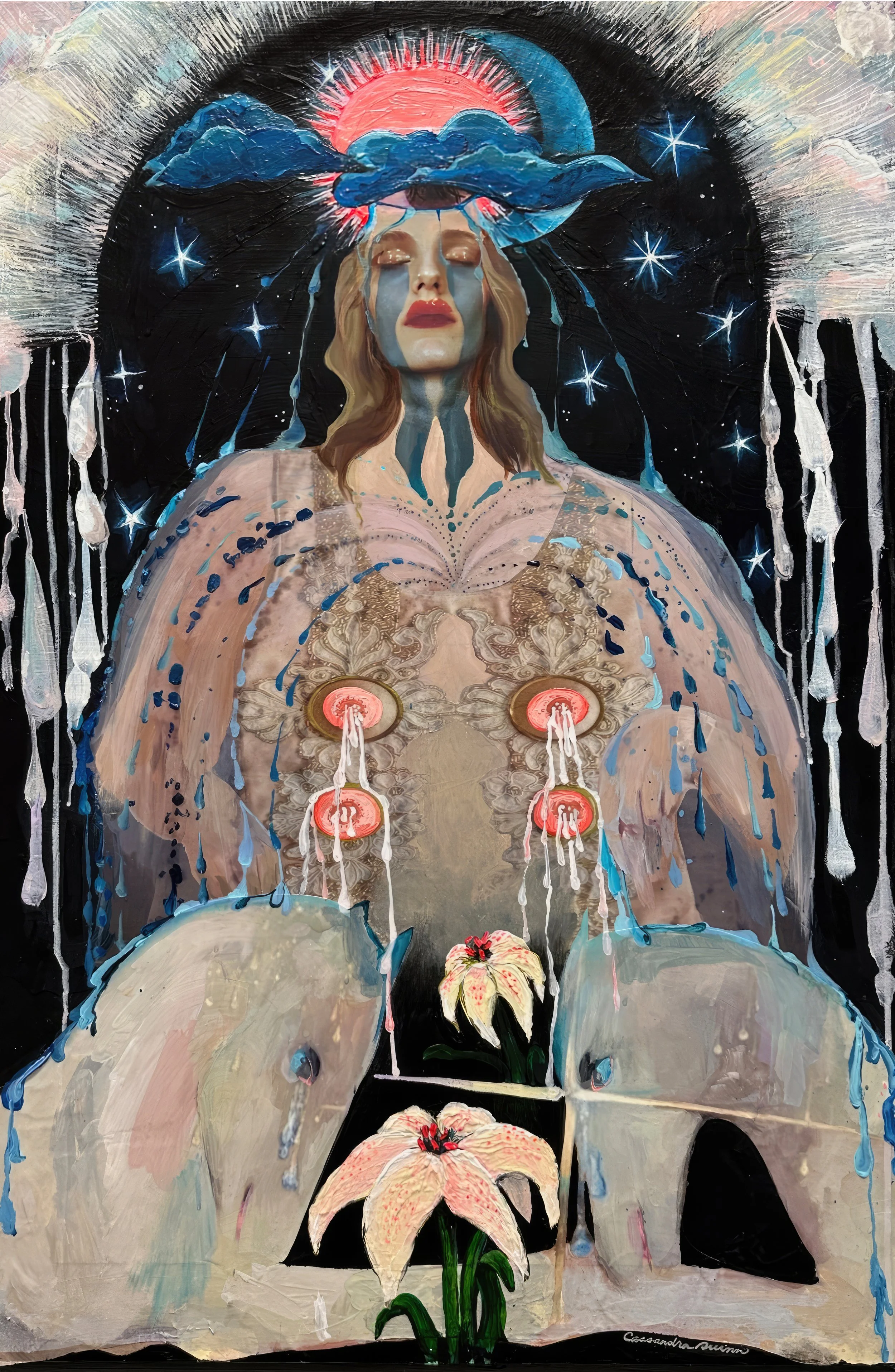 Liquid Gold, mixed media collage on panel