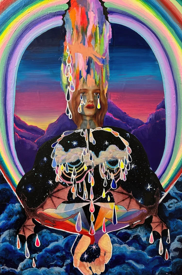 Milk & Honey, mixed media collage on panel