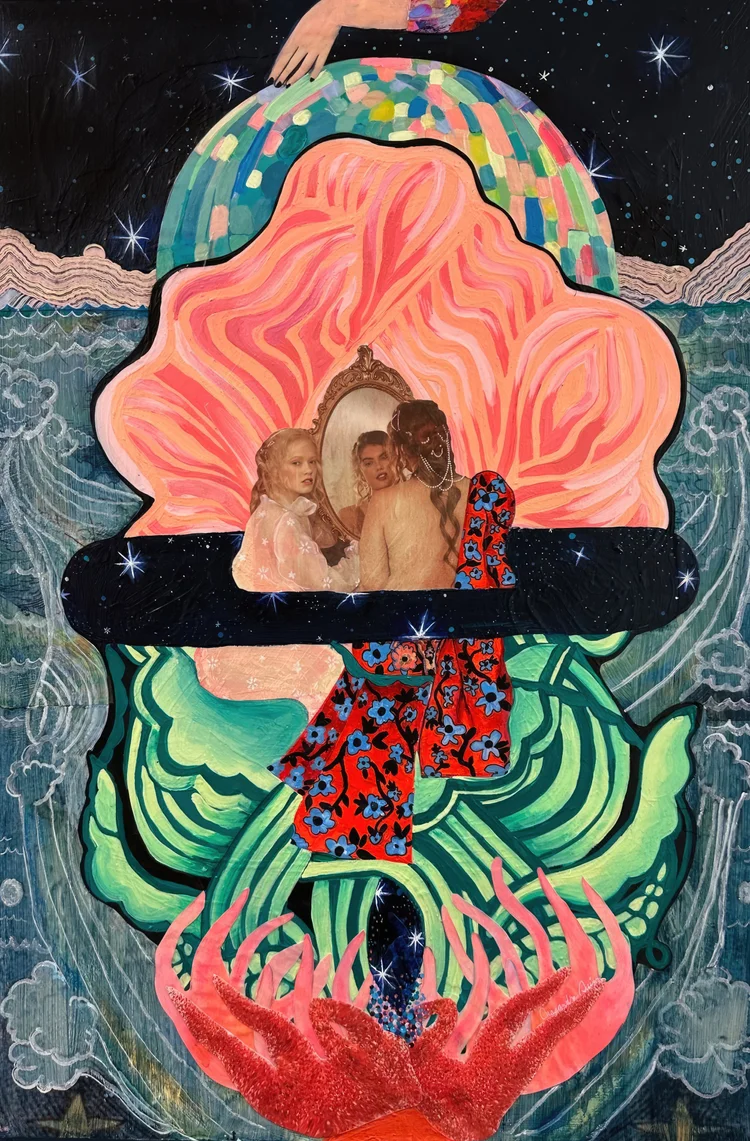 Old Bones, mixed media collage on panel
