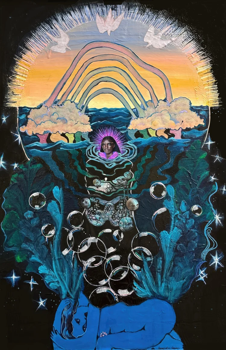 Pearls, collage painting by Cassandra Quinn